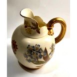 Antique Royal Worcester blush ivory flat back jug floral painted design measures approx 15.8cm