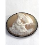 Antique fine quality carved cameo brooch silver framed measures approx 55mm by 45mm