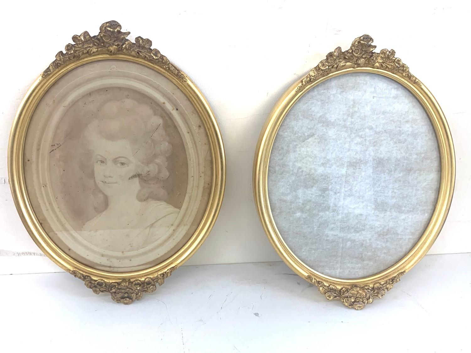 Pair of antique guilt frames, one containing print, approximate measurements: Height 17 inches,