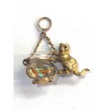 Vintage 9ct gold cat and fish bowl pendant charm fish bowl glass bowl a/F