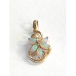 18ct gold diamond and opal pendant measures approx 25mm drop
