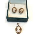 9ct gold cameo earrings and pendant