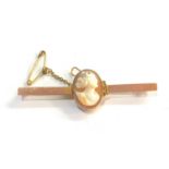 Antique 9ct gold cameo bar brooch measures approx 56mm weight 3.2g