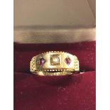 Antique 15ct gold ruby and seed-pearl ring