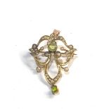 Antique Edwardian peridot and seed-pearl pendant brooch