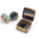 2 Antique banded agate stone set pill boxes