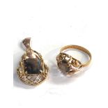 14ct gold stone set pendant and ring weight 6.3g