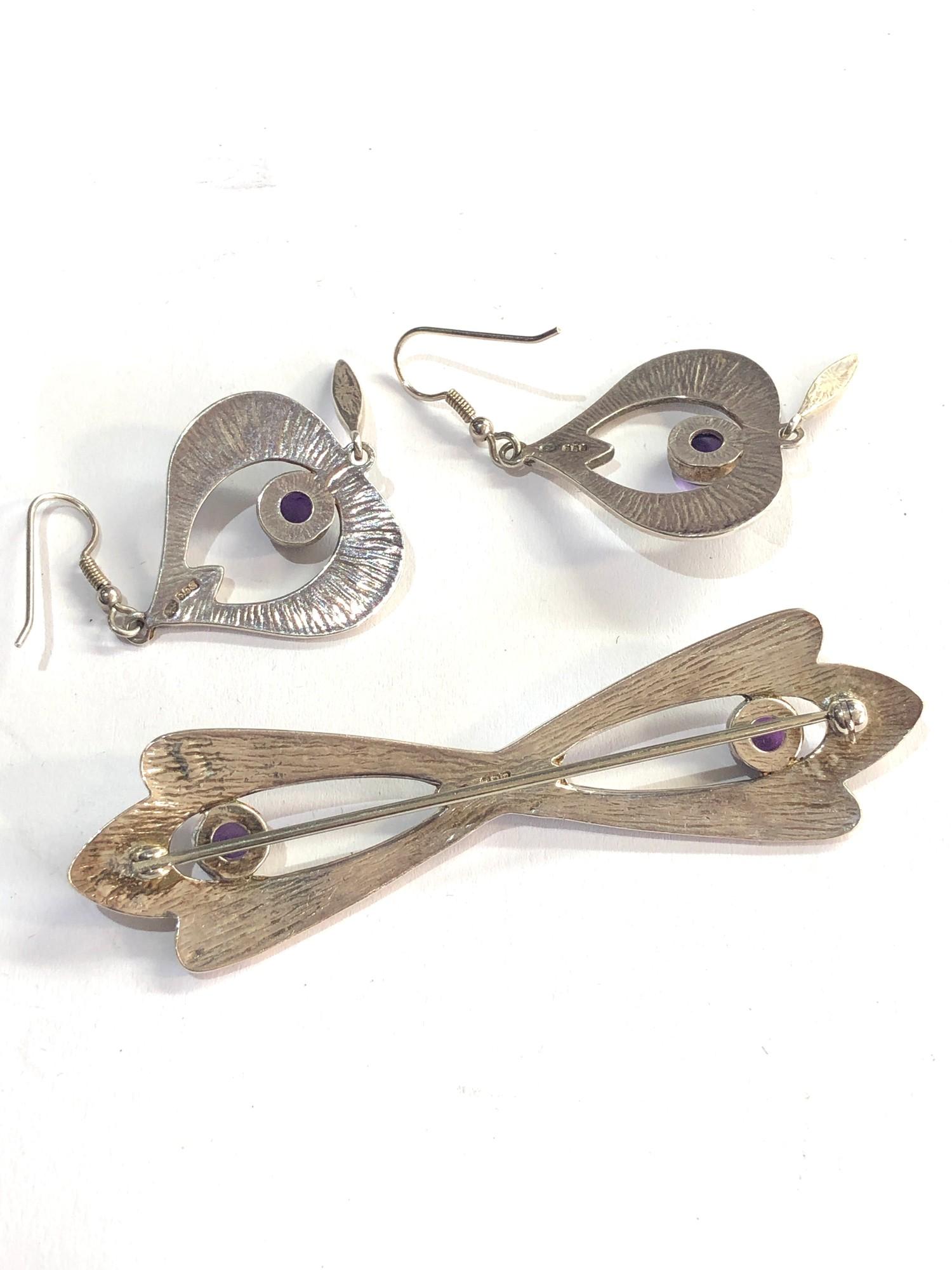 Silver and enamel amethyst set earrings and brooch - Image 3 of 3