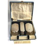 Boxed antique silver 3 brush set with combe Birmingham silver hallmarks