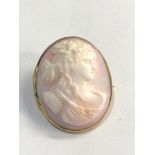 14ct framed carved pink shell cameo brooch