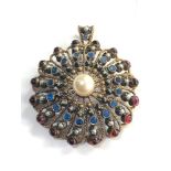 9ct gold mixed gem fan spray brooch / pendant measures approx 40mm dia weight 12g xrt tested