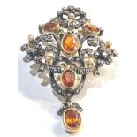 Antique gold back and silver front diamond and gem stone set brooch / pendant measures approx 6cm