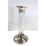 Silver mounted and cut glass candle stick measures approx 22cm tall Birmingham silver hallmarks