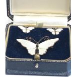 Norway silver and enamel David Andersen butterfly brooch and matching earrings in good condition