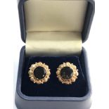 9ct gold smokey quartz screw back earrings each measures approx 15mm dia weight 5.6g