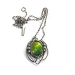 Antique arts and crafts silver and enamel pendant and chain