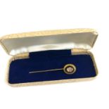 Fine high carat gold micro mosaic stick pin measures approx 8cm long head measures approx 2cm by 1.