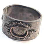 Fine Victorian wide aesthetic movement silver bangle dents to back of bangle measures approx 41mm