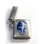 Antique silver vesta case blue enamel nude scene insert Birmingham silver hallmarks