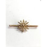 Antique 9ct gold and seed-pearl brooch measures approx 58mm by 28mm weight 5.5g