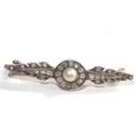 Antique rose diamond and pearl gold and silver brooch measures approx 42mm wide