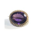 Large antique 15ct gold amethyst and seed pearl brooch measures approx 33mm by 28mm the amethyst