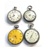 4 antique silver pocket watches spares or repair