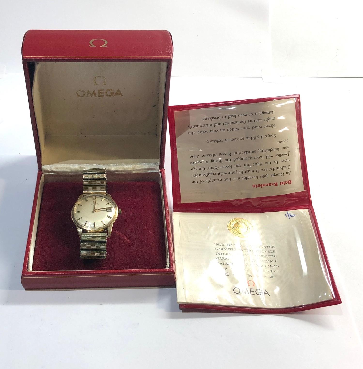 Vintage 9ct gold Omega automatic gents wristwatch in non working order, crown not original Omega,