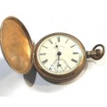 Antique full hunter american waltham pocket watch winds and ticks plated case movment signed