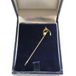 Gold wish bone and pearl stick pin