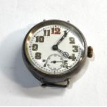 ww1 military trench style silver wristwatch screw back case measures approx 35mm dia not including