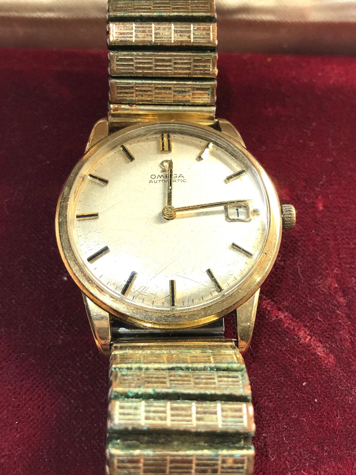 Vintage 9ct gold Omega automatic gents wristwatch in non working order, crown not original Omega, - Image 2 of 3
