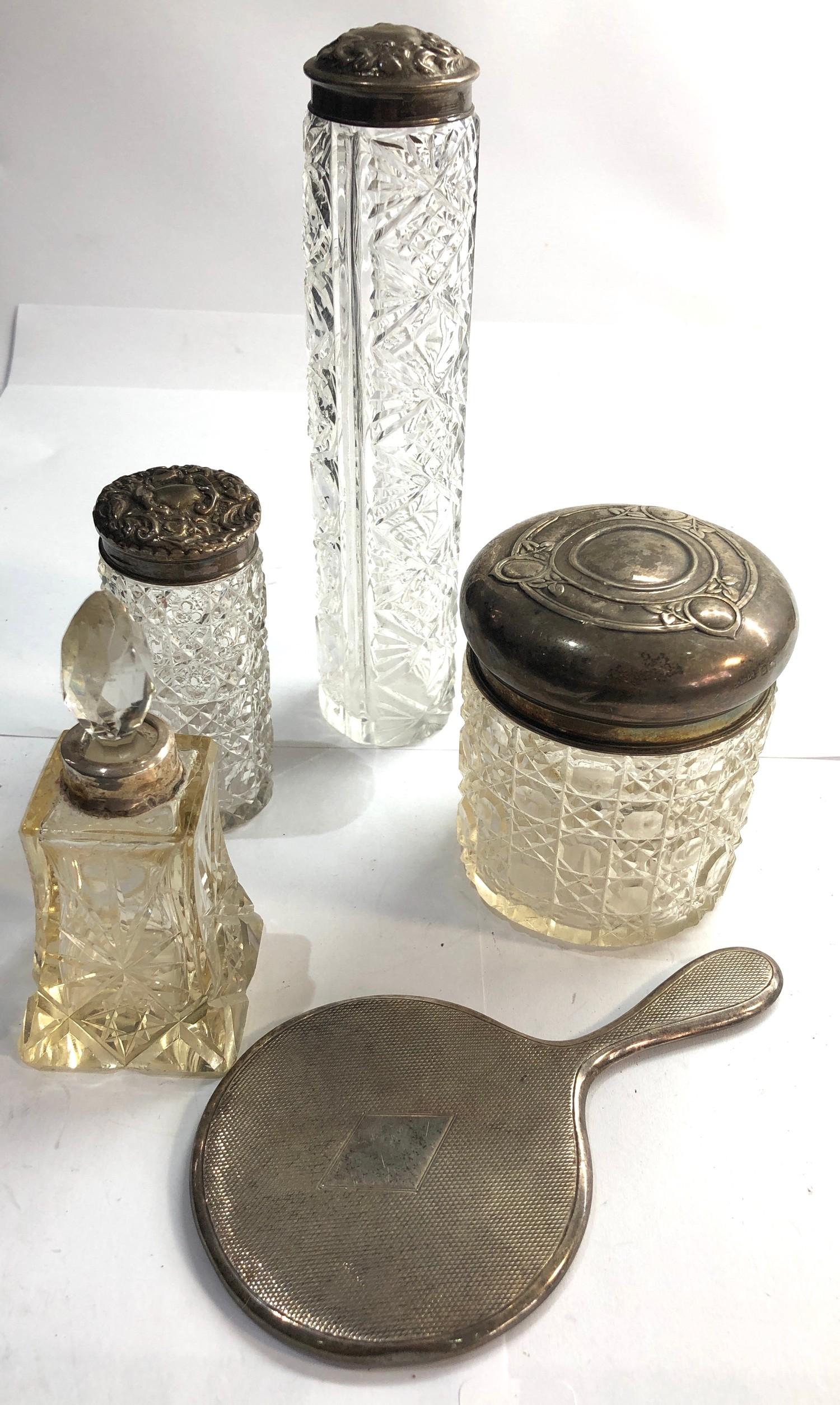 Selection of silver items includes silver top bottles and small silver mirror - Image 2 of 3