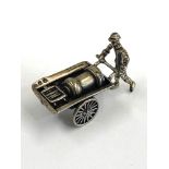 Dutch silver miniature man pushing cart dutch sword hallmark