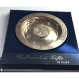 Boxed silver wedding tray measures approx 13cm dia weight 110g