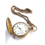 Antique full hunter gold plated pocket watch and rolled gold double albert watch chain the watch