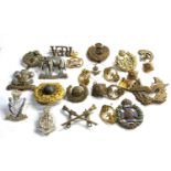 Selection of military cap badges shoulder badges etc