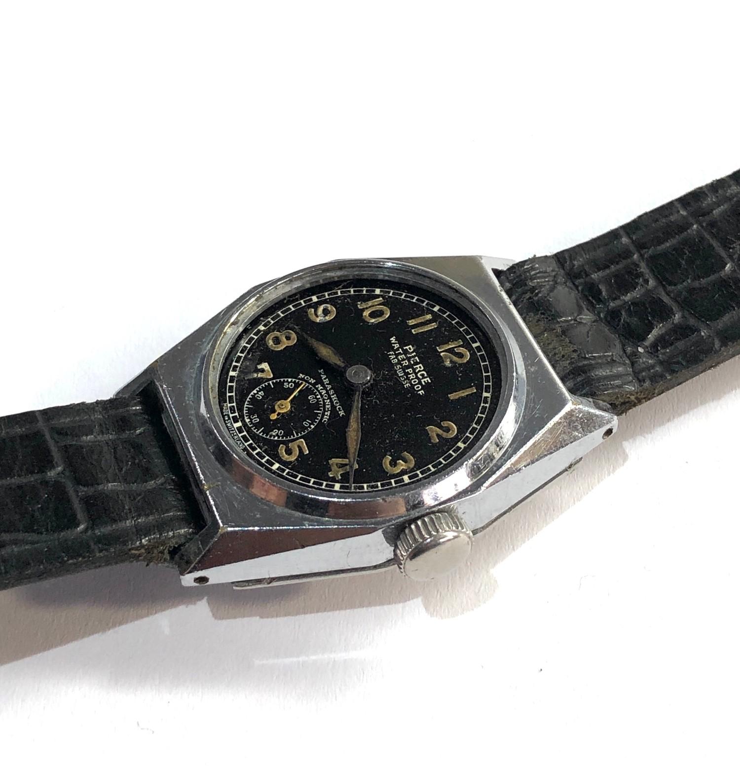 Vintage pierce military style black dial wristwatch stailless steel case No51096 the watch wins - Image 2 of 4