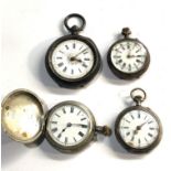 4 antique silver fob pocket watches spares or repair