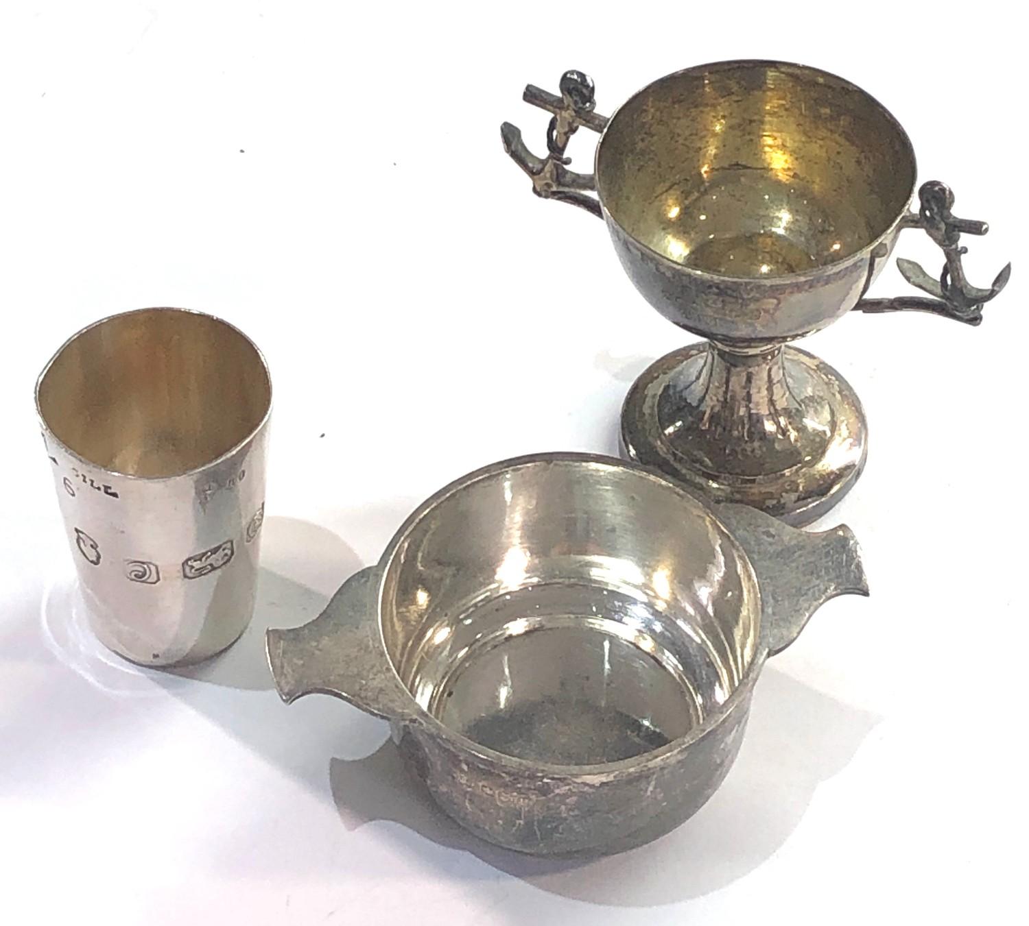 Silver items includes small wine taster bowl small trophy spirit measure - Image 2 of 3