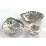 3 silver clam shell sweet dishes