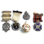 Selection of silver masonic medals badge and fob