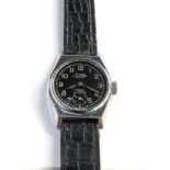 Vintage pierce military style black dial wristwatch stailless steel case No51096 the watch wins