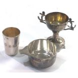 Silver items includes small wine taster bowl small trophy spirit measure