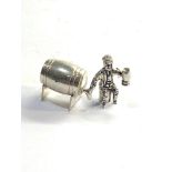 Vintage dutch silver miniature man with beer barrel drinking dutch silver sword hallmarks