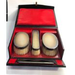 Boxed silver brush set with combe engraved initials