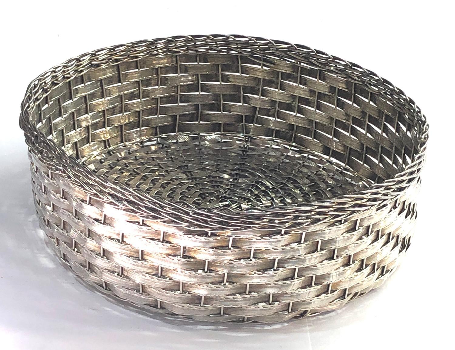 Italian silver woven basket hallmarked 925 italia sacchi-firenze measures approx 16cm dia height5.