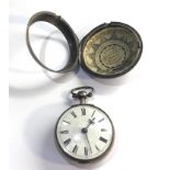 Antique Georgian silver verge fusee pair case pocket watch with diamond end stone watch winds and