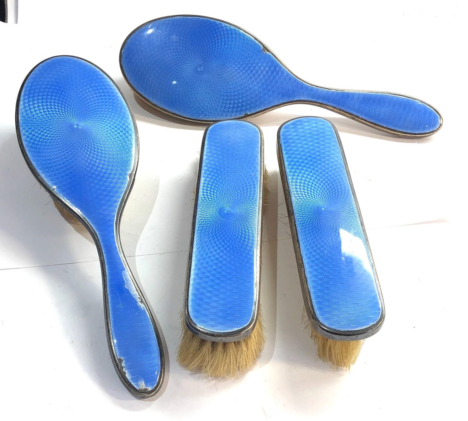 Antique silver and blue enamel brush set