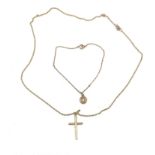 9ct Gold cross on chain and a St Christopher bracelet total weight approx 4.4g